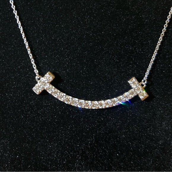 1.33 Carat Diamond Silver Smile Necklace with Delicate Chain - Picture 2 of 5